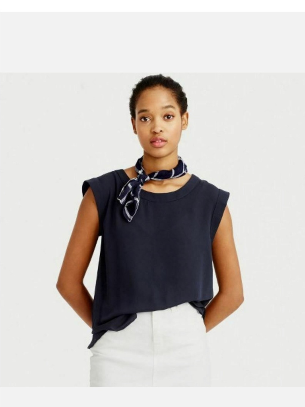 J. Crew Navy Satin Cap Sleeve Blouse XS Size 0